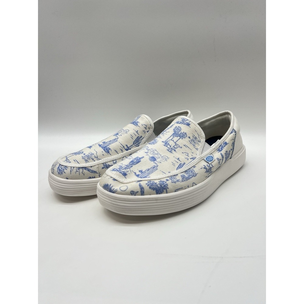 Hey Dude Mens 11 Sunapee Slip on Desert white/blue